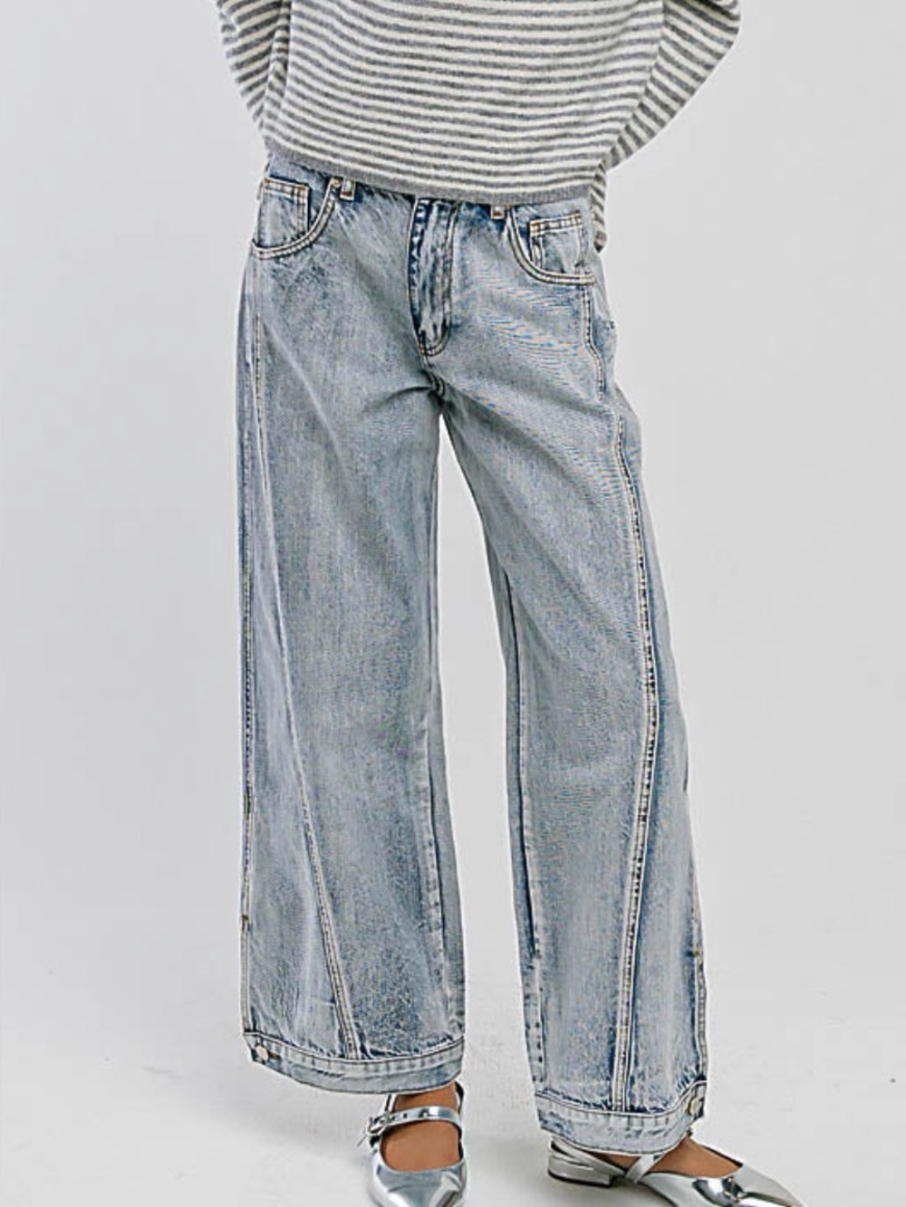 bohme Light Wash Wide Ankle Cropped Jeans ankle button seamed